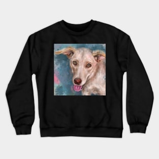 Painting of a Happy Blond Labrador With the Tongue Out on Light Blue Background Crewneck Sweatshirt